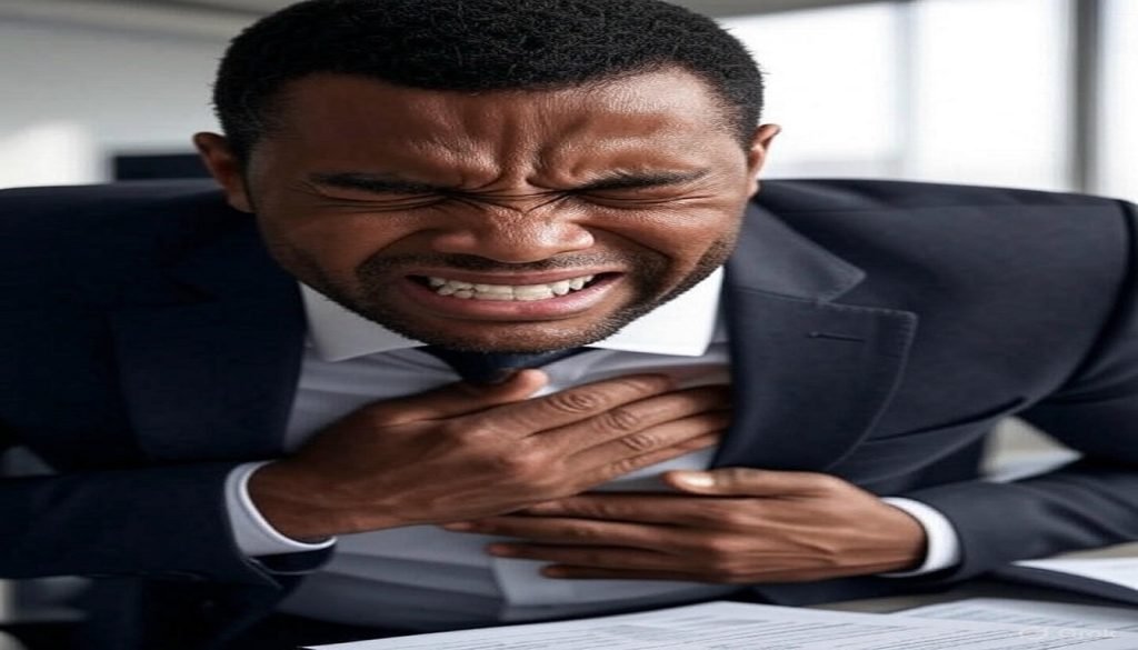 A Man Experiencing A Sudden Acute Heart Attack At His Office