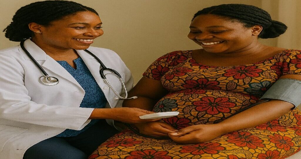 pregnant woman having BP check during ANC