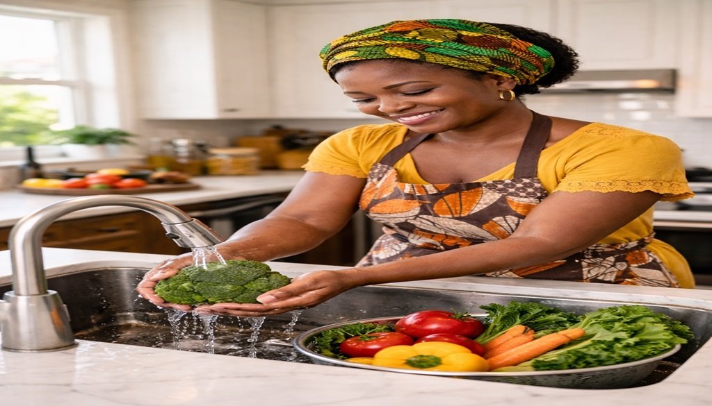 Nigerian-mother-washing-vegetables-for-5-minutes-healthy-Nigerian-meals