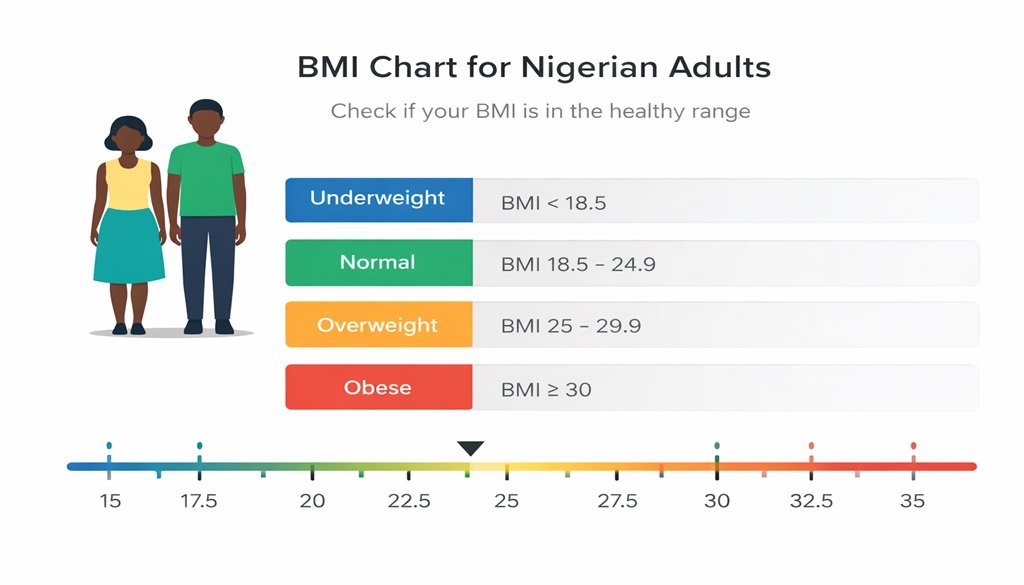 BMI chart for Nigerian adults based on bmi calculator readings