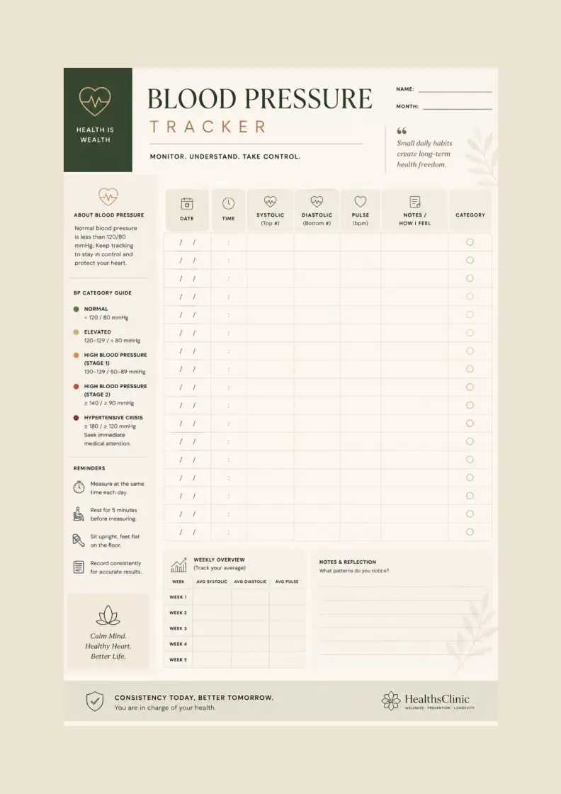 Free printable blood pressure tracker pdf will help you monitor your bp daily