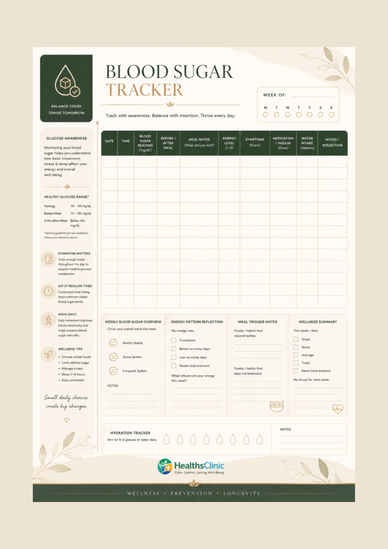 Use the free printable blood sugar tracker pdf to monitor your glucose levels daily
