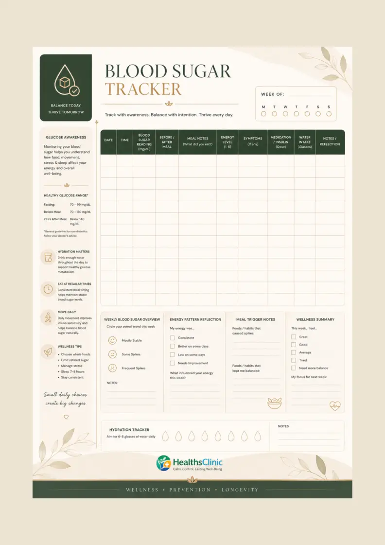 Use the free printable blood sugar tracker pdf to monitor your glucose levels daily