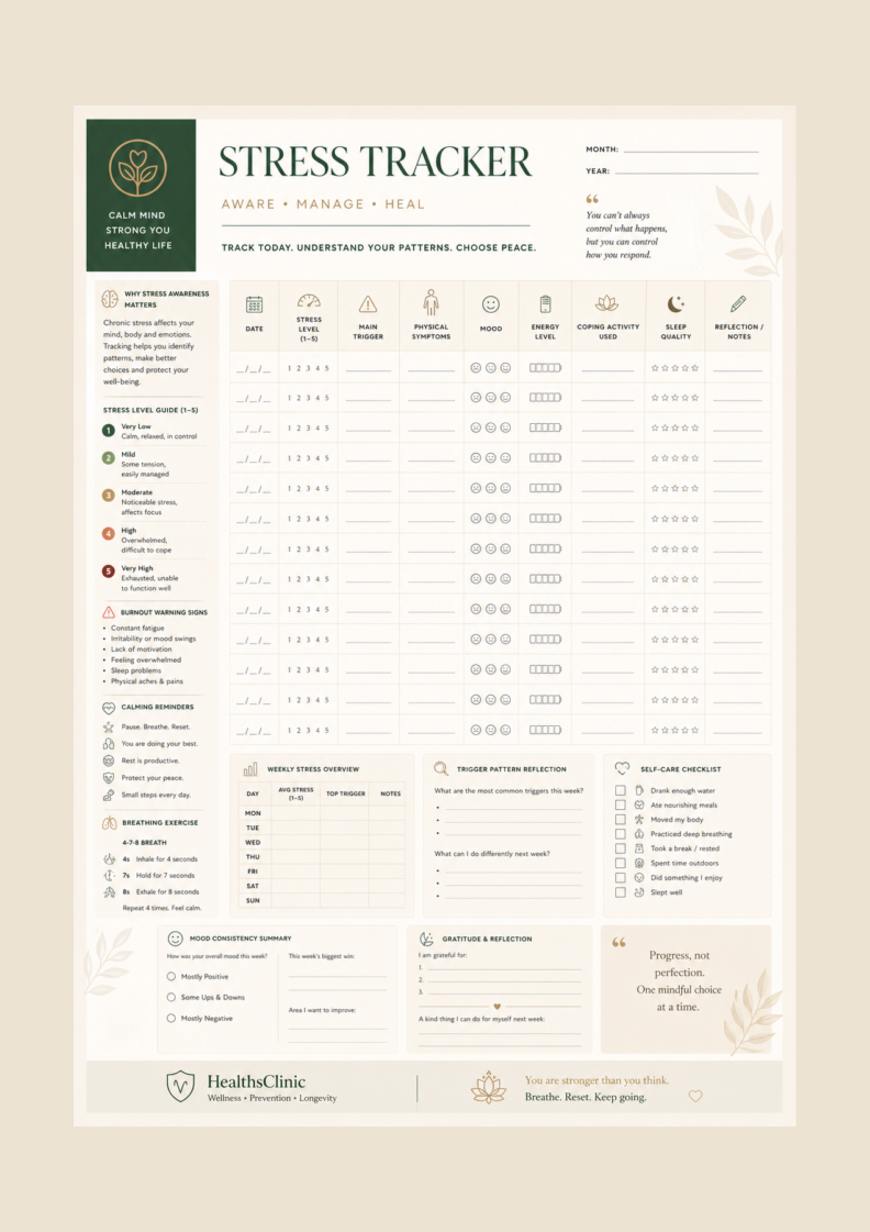 Use the free printable stress tracker pdf daily